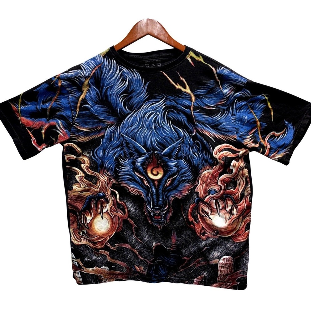 Rock Chang Wild Blue Wolf OVP 3D T-Shirt Men's Size L Glow In The Dark‎ TCP